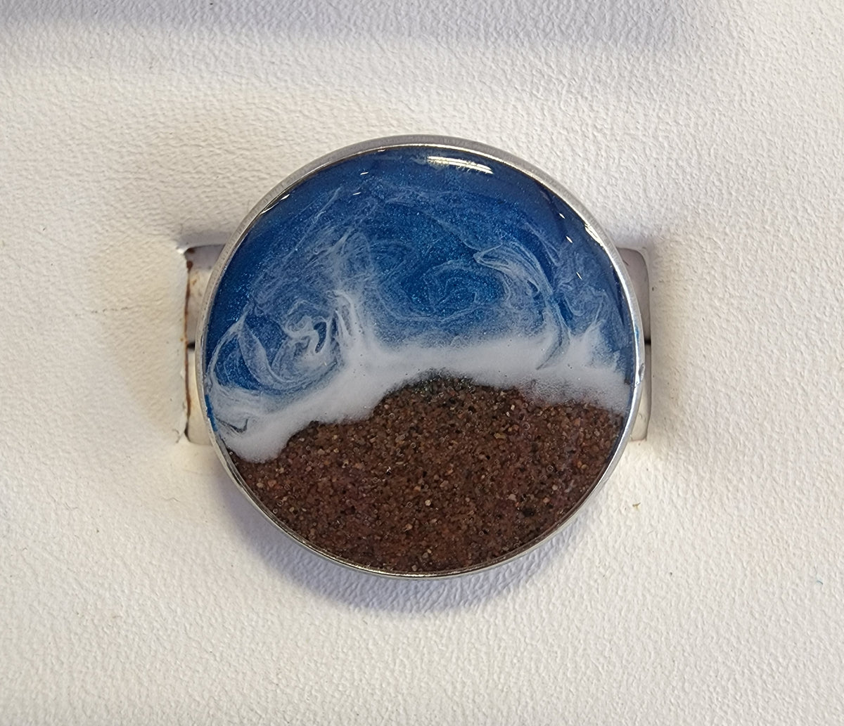 Seaside Stainless Steel Designer Ocean Scene Rings with Beach Sand
