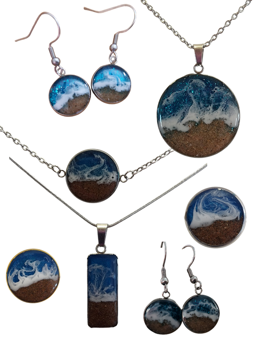Seaside Stainless Steel Designer Ocean Scene Jewelry with PEI Beach Sand